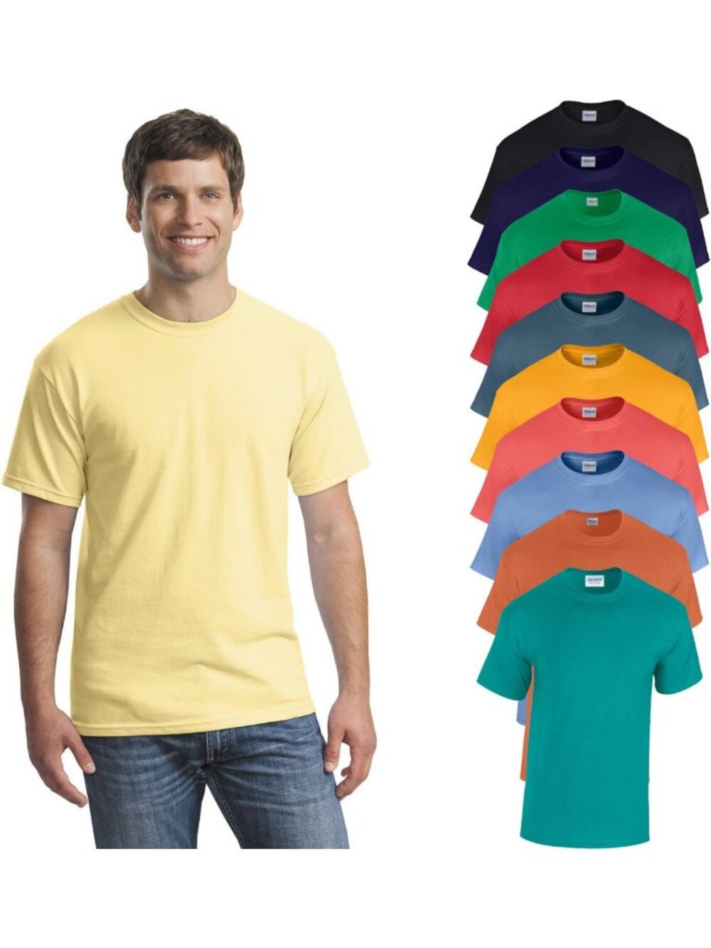 Men's Heavy Cotton Short Sleeve T-Shirt Multipack - Customizable Sizes 1-10